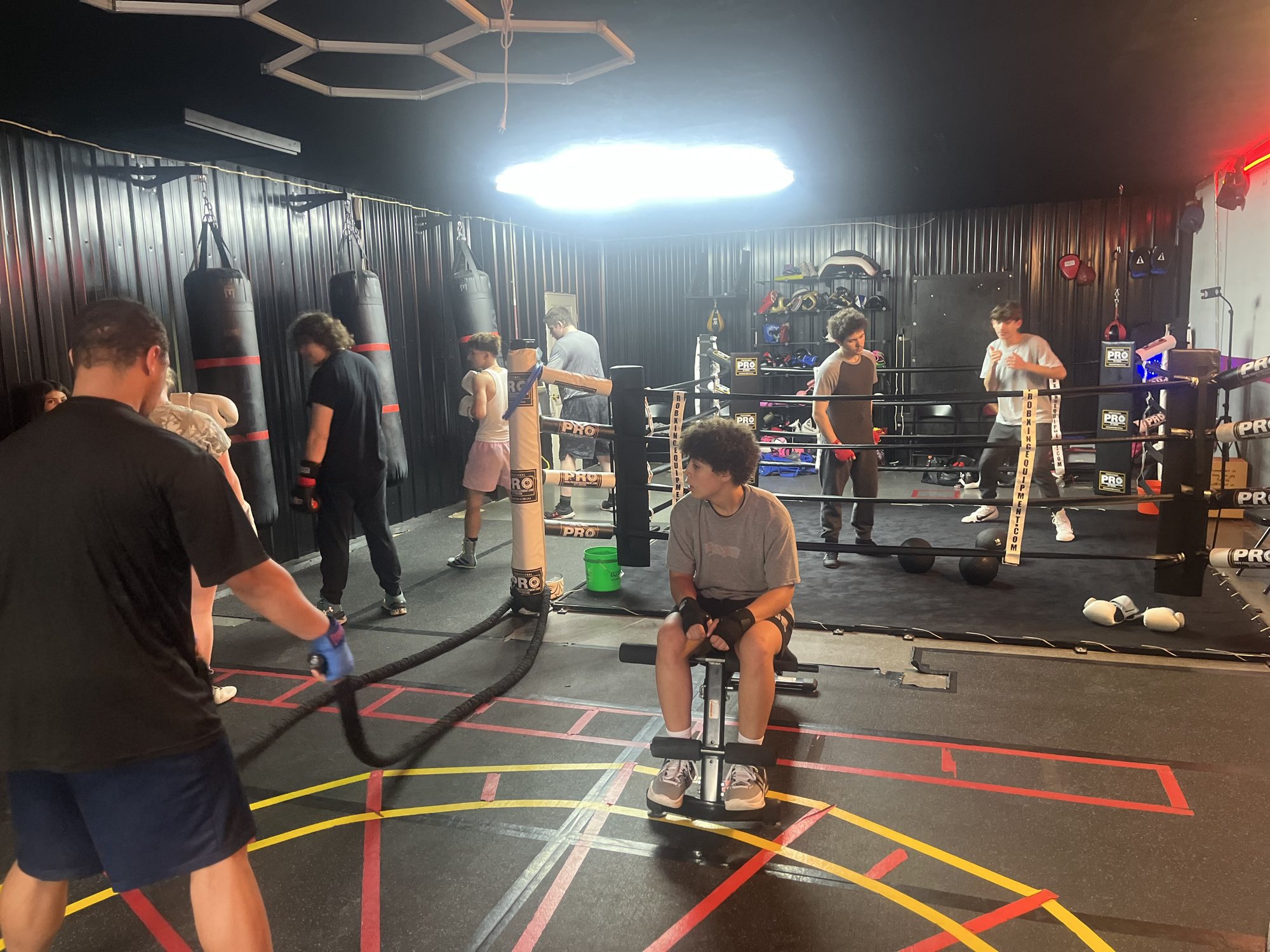 Battle ropes, the ring and the bag line all going at once